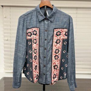 Free People Chambray Shirt with Bandana Insert - Women Size XS